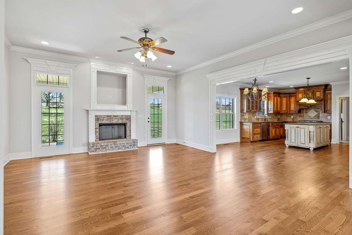 Fireplace in Living Room is ready for gas logs and you will find some of the finest moldings in any house.