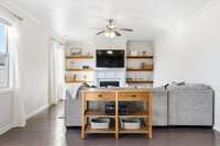 The expansive living room measures 16' x 22'