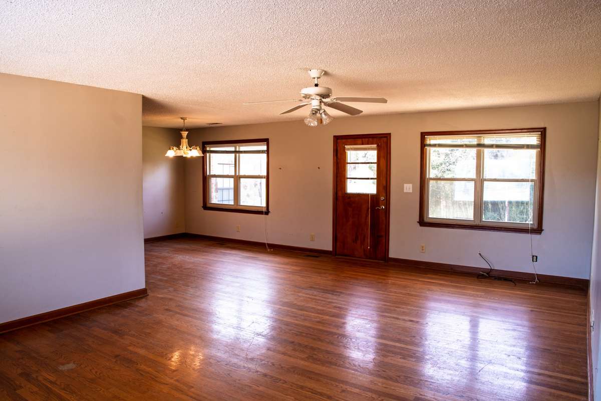 living room, eat in area, backdoor
