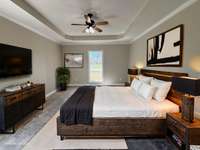 Master bedroom with trey ceiling, new windows, new carpet and large master bath suite