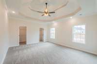 Amazing Primary Suite is Located on the Main Level & Features 2 Walk-in Closets, Double Tray Ceiling & Recessed Lighting!