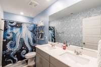 UPSTAIRS SHARED FULL BATH WITH DOUBLE VANITY.  KIDS DON'T HAVE TO SHARE SINKS IN YOUR NEW HOME.