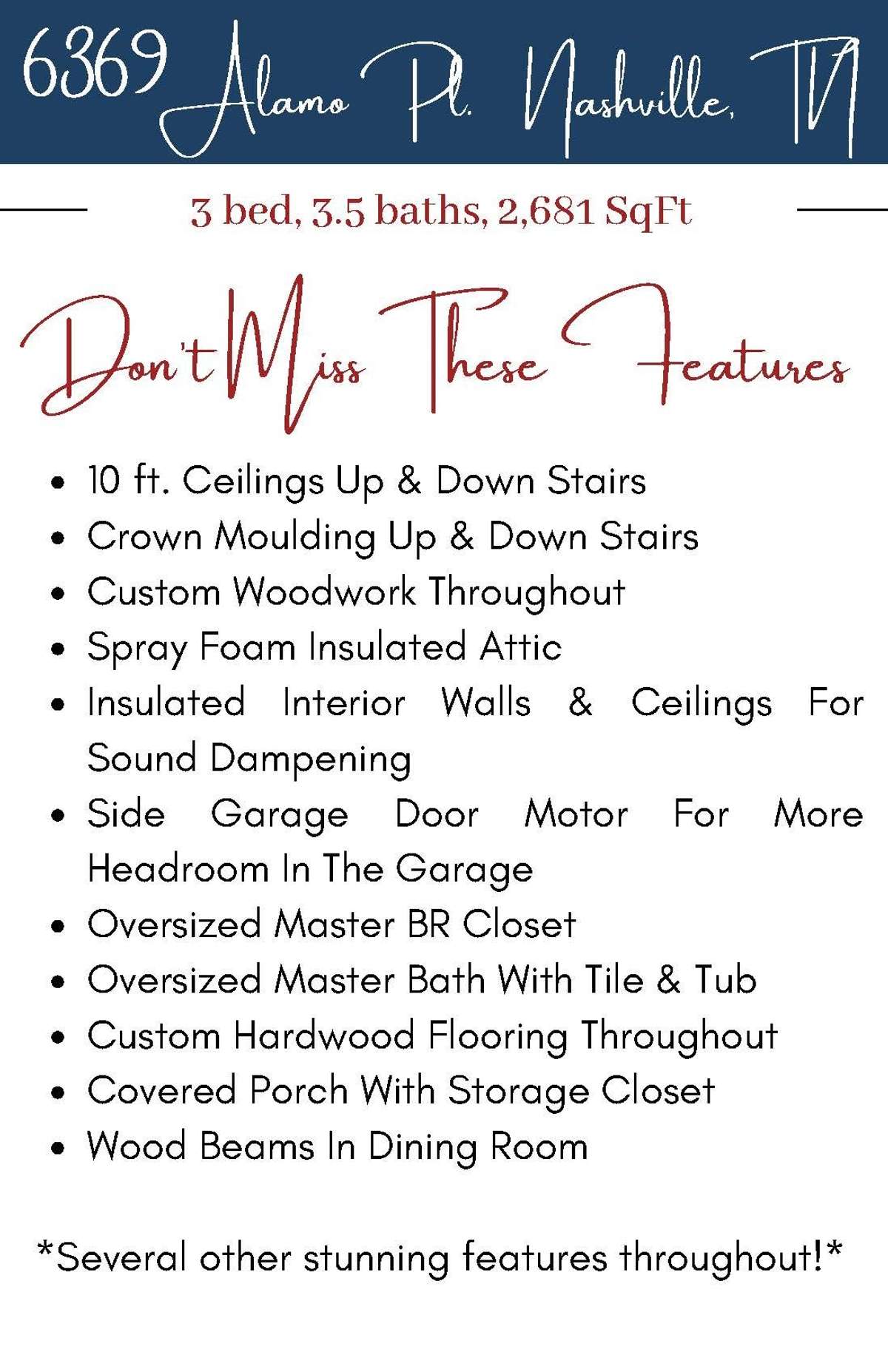 Feature sheet! 6369 Alamo Pl  Nashville, TN