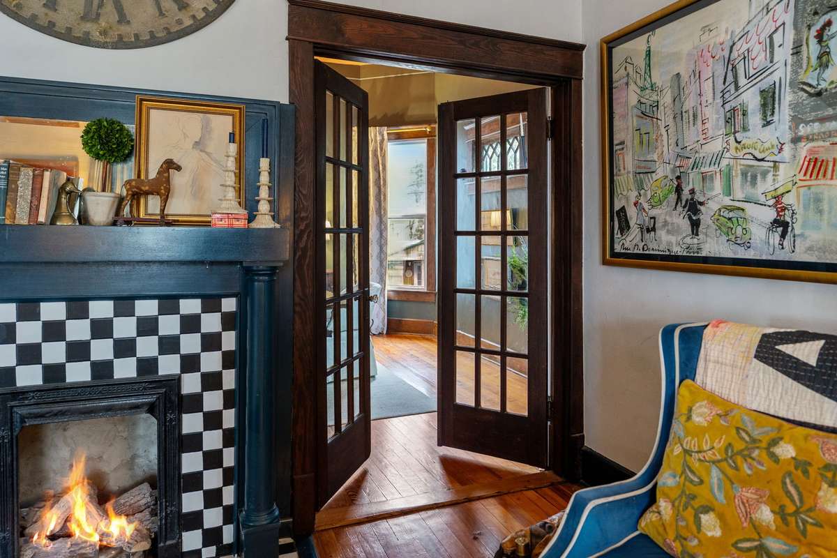 French doors lead to the dining room