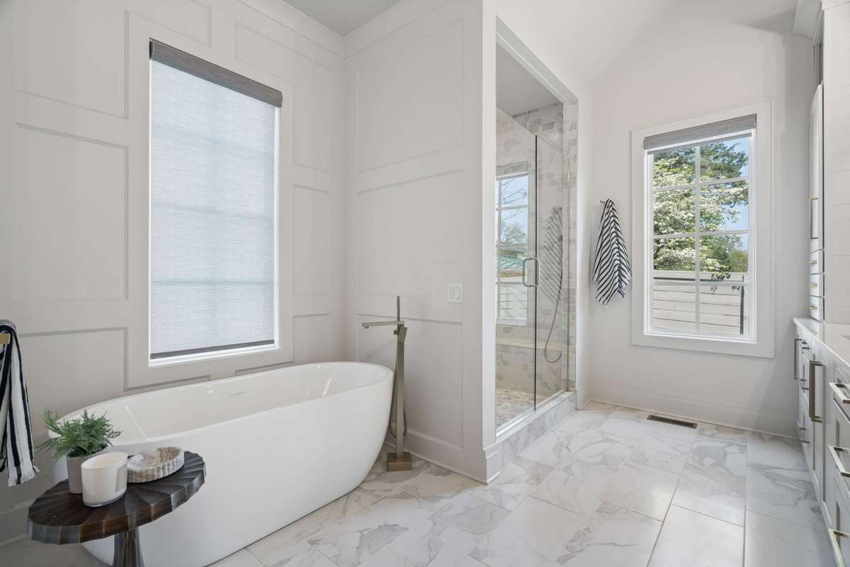 Primary bath on first floor with soaking tub