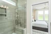 Photo of Contour Model Home's Owner's Bathroom. Actual colors & selections may vary.