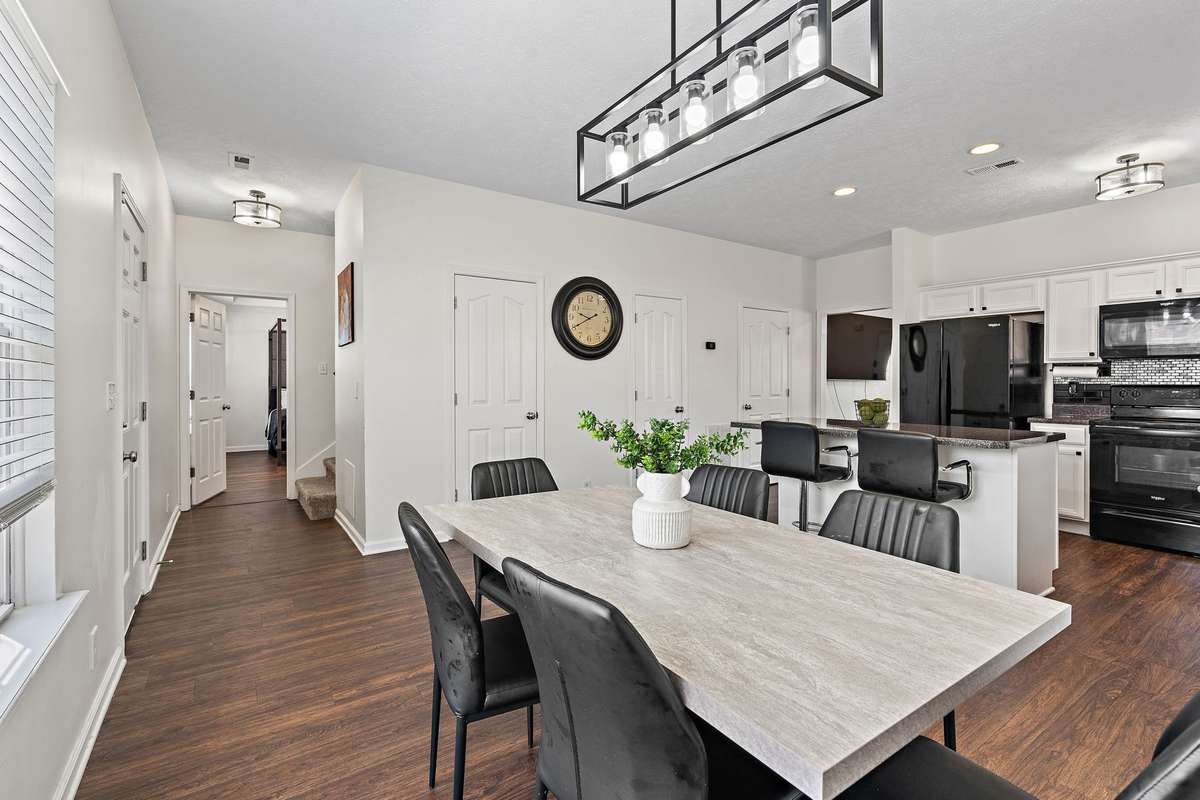 Open floor plan kitchen and dining room for entertaining.