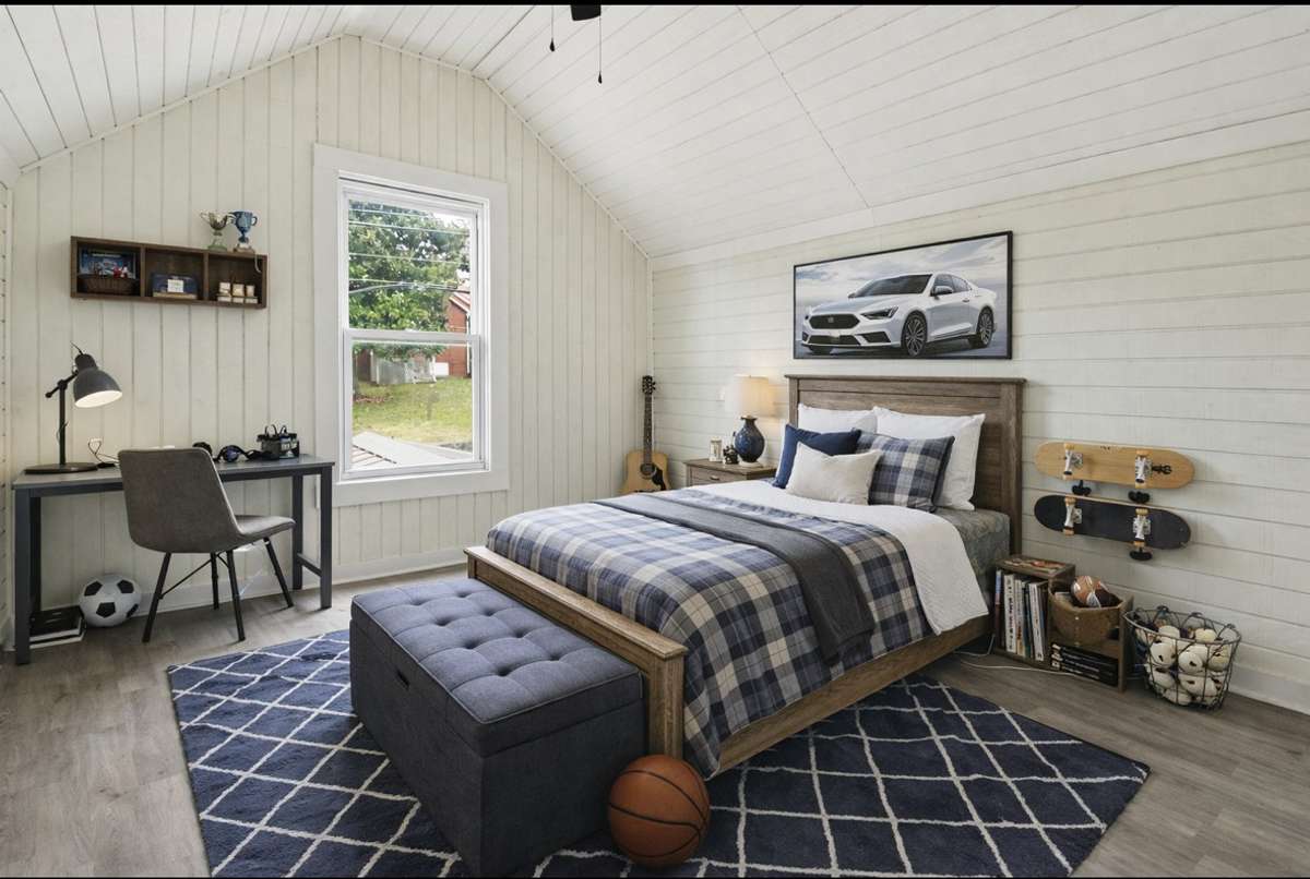 Virtually staged upstairs bedroom