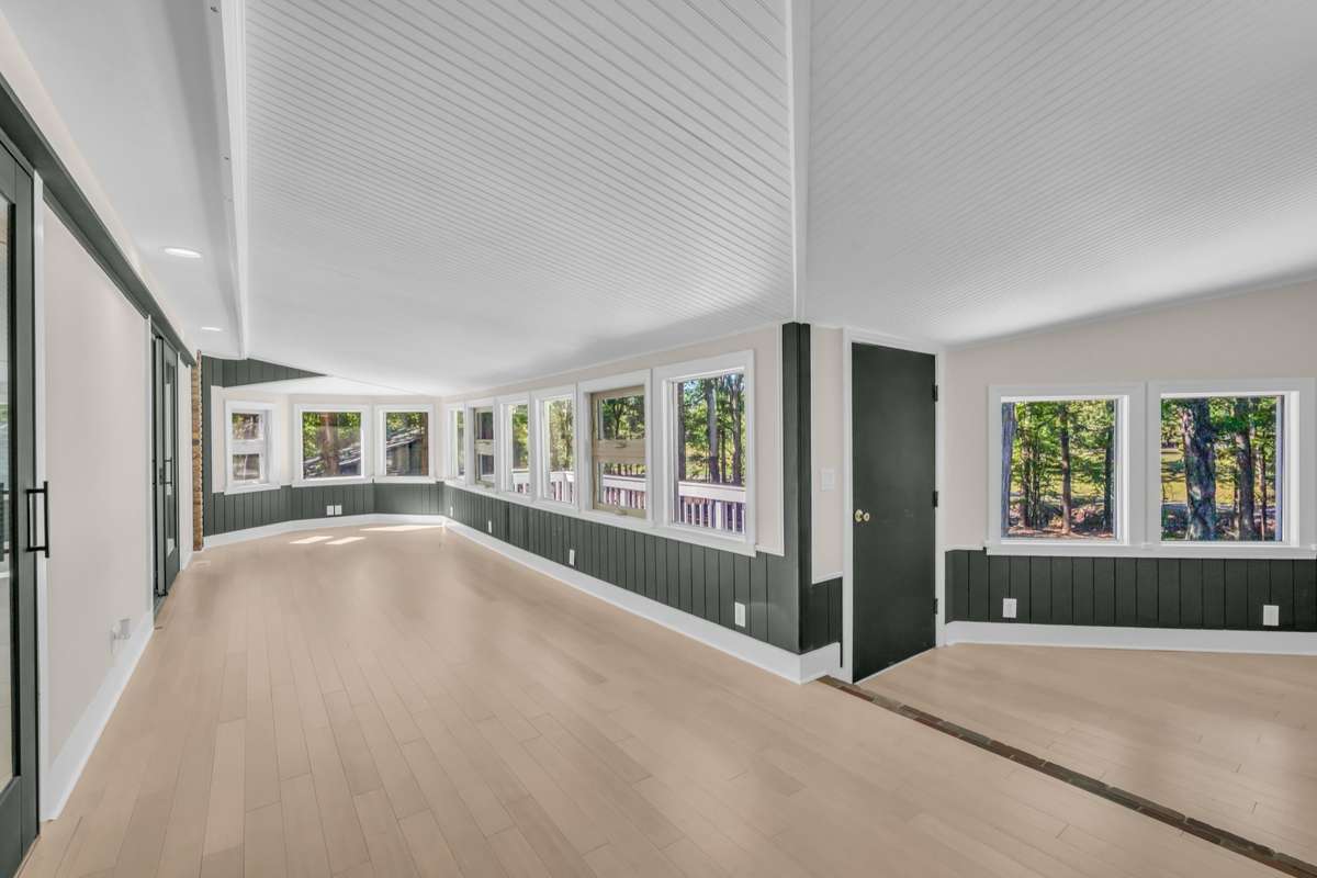 Hobby Room with Exterior Door to Deck Notice Bead Board Ceiling