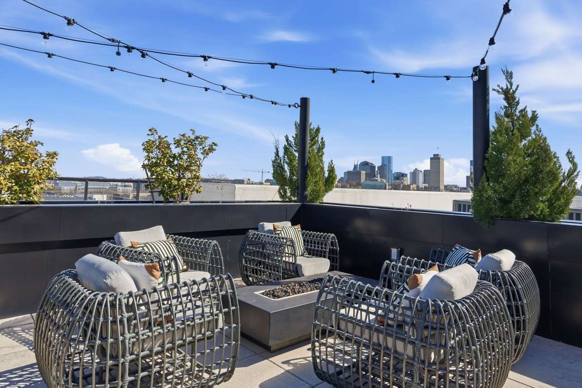 Rooftop with seating, bbq area, and beautiful skyline view and viewpoint of the capitol.