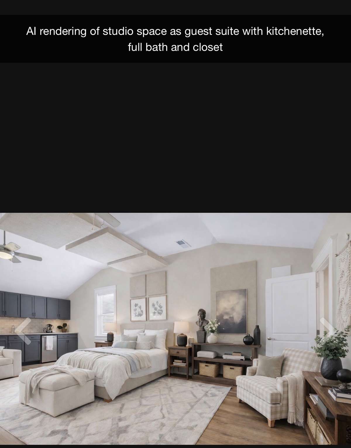 AI rendering of music studio space being used as studio apartment