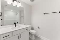 Upstairs 2nd bathroom attached to bedroom 2. Yes, everyone bedroom has it's own attached bathroom to it.