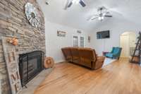 Large Stacked Stone Fireplace makes for a beautiful focal point!