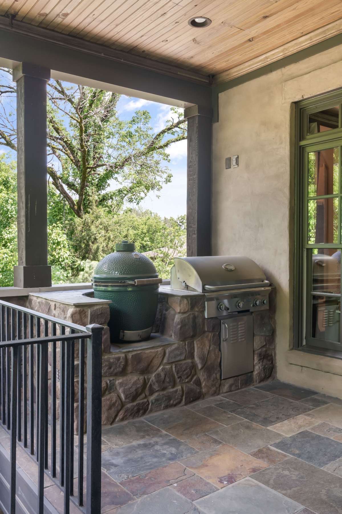 Grilling station on main floor porch. The Green Egg can convey.