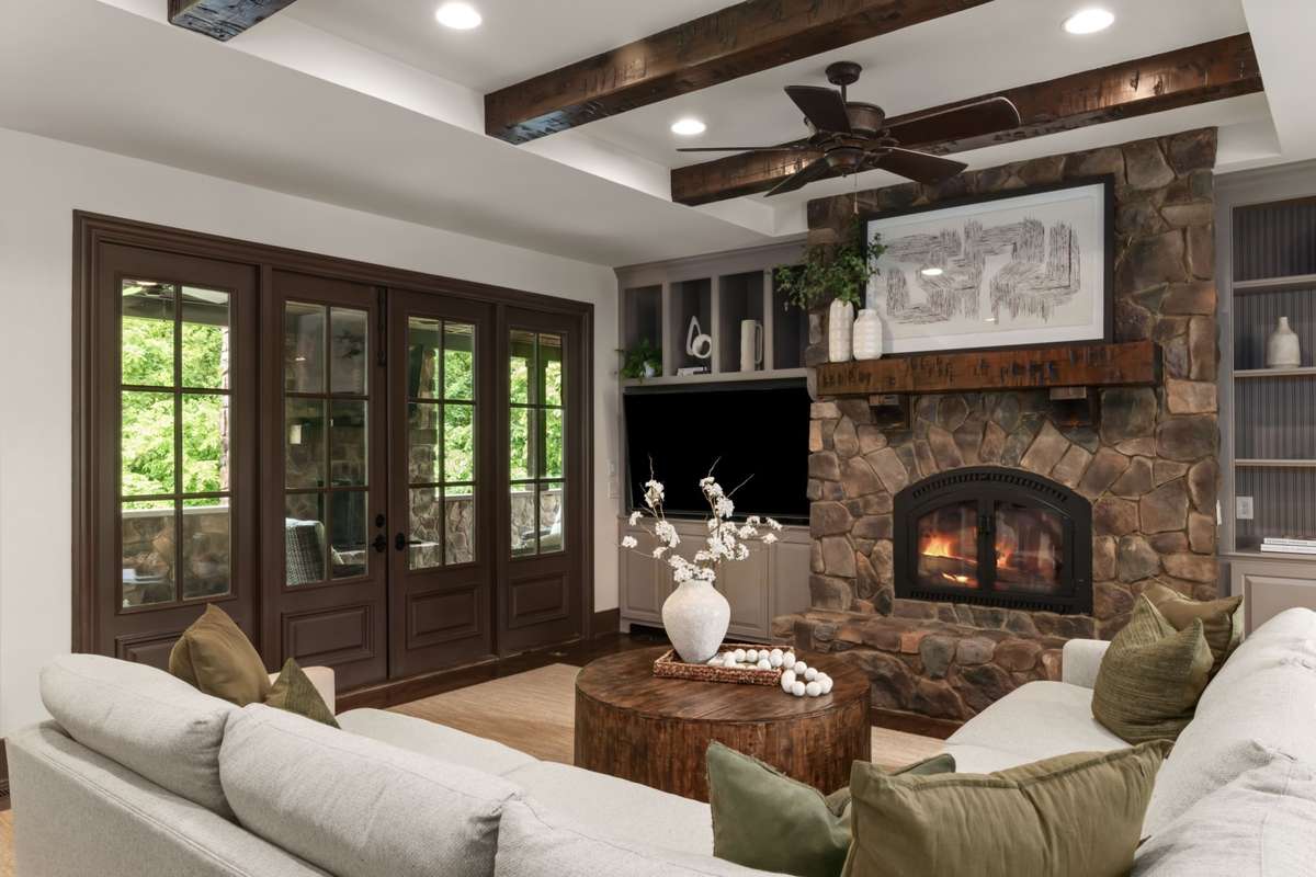 Family room opens to covered porch.