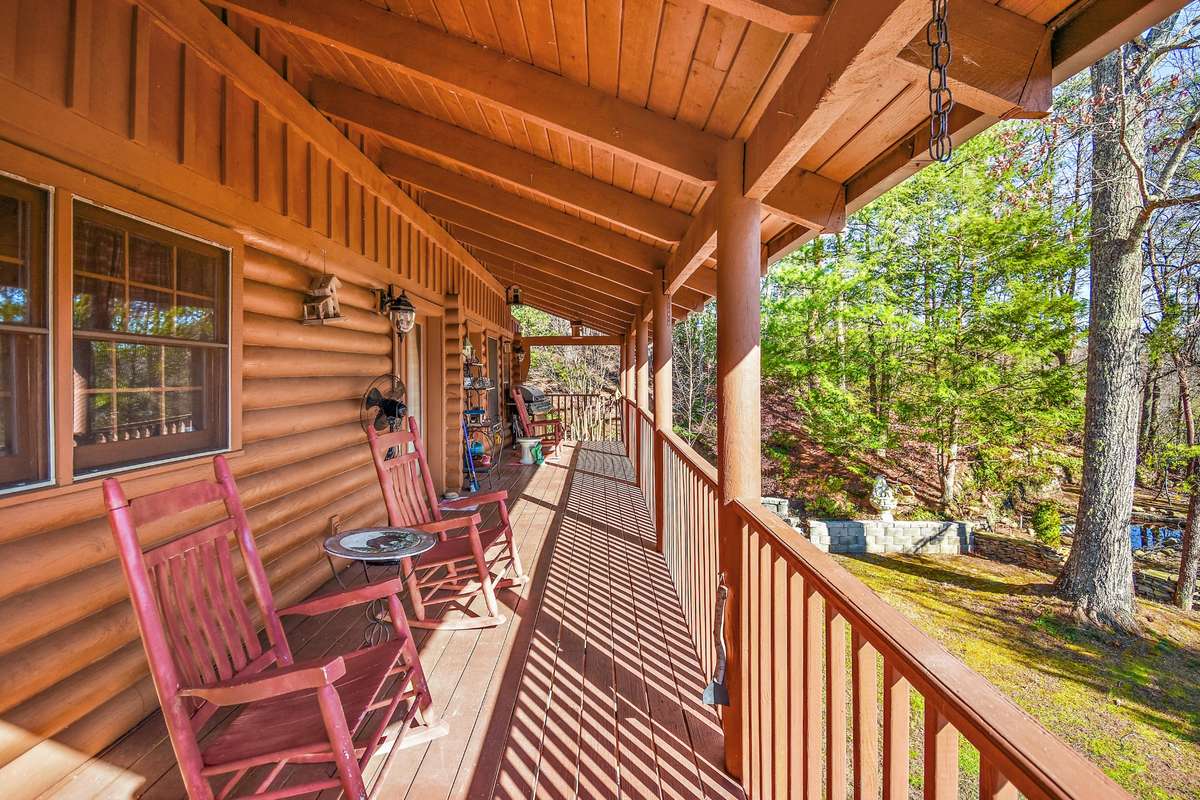 Private covered deck off of Dining area and Primary bedroom.