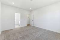 The main-level owner’s suite offers convenience and comfort with a large walk-in closet, separate tub and shower, and peaceful views of the backyard.