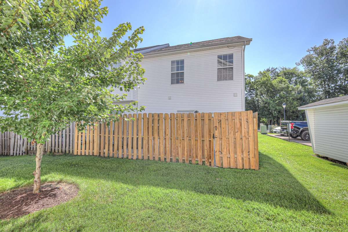 Lush green space behind property