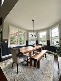 Eating area is wide open with a wonderful view of flowers in the spring, colors in the fall, snow in the winter, and wild life anytime.