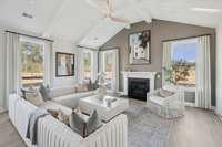 Living room can easily accomodate large sectional and additional seating for guests.