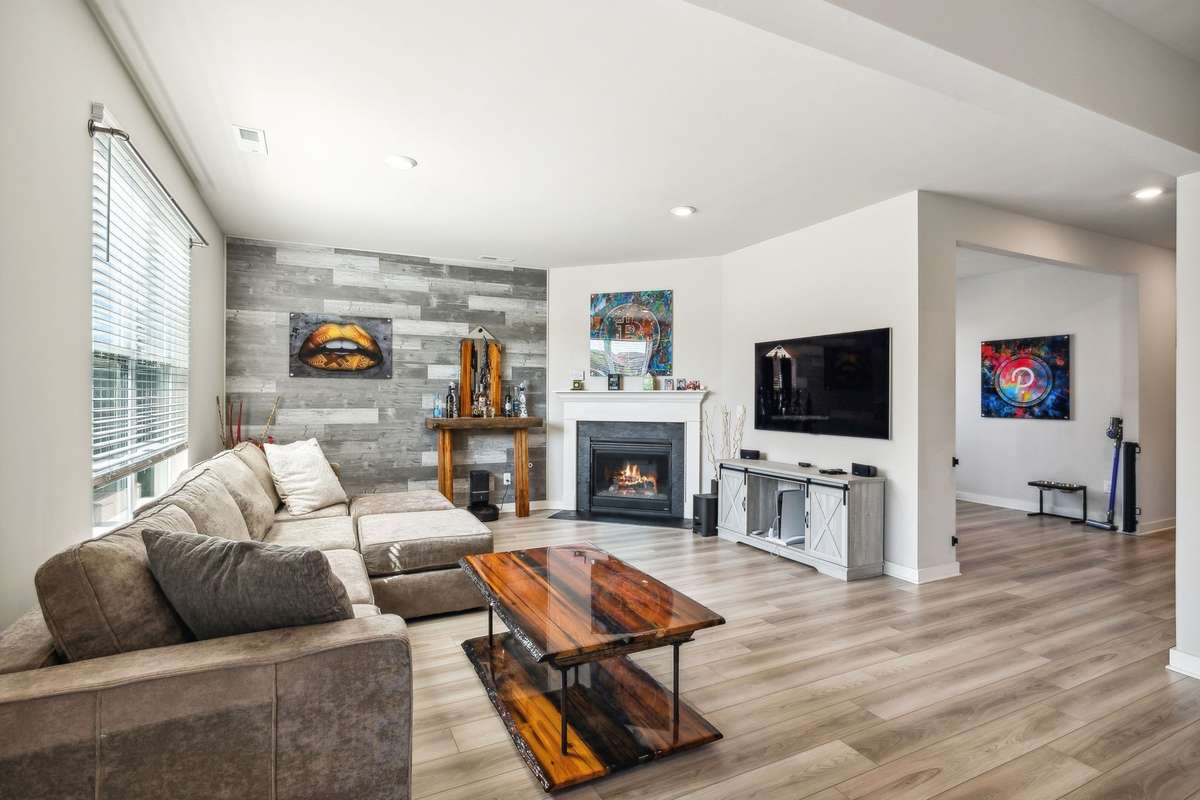 please note: wooden accent wall is now dark gray accent wall