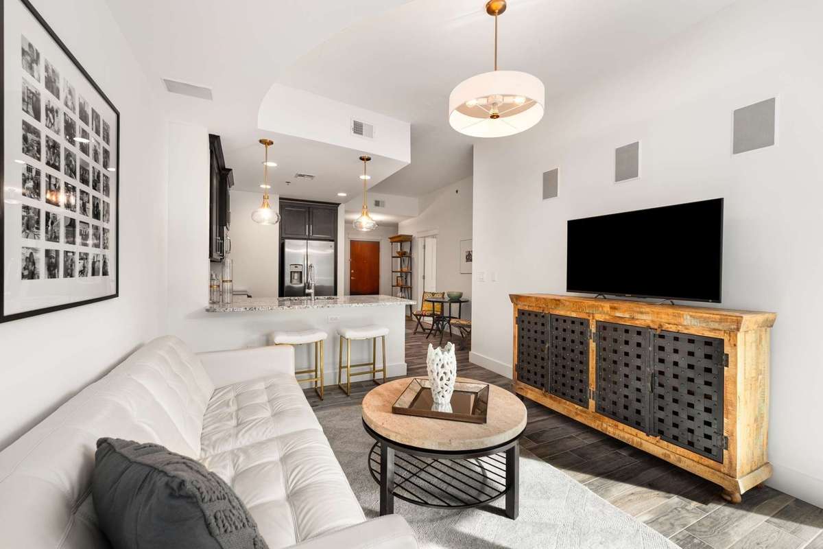 Custom lighting and in wall AV in the living.