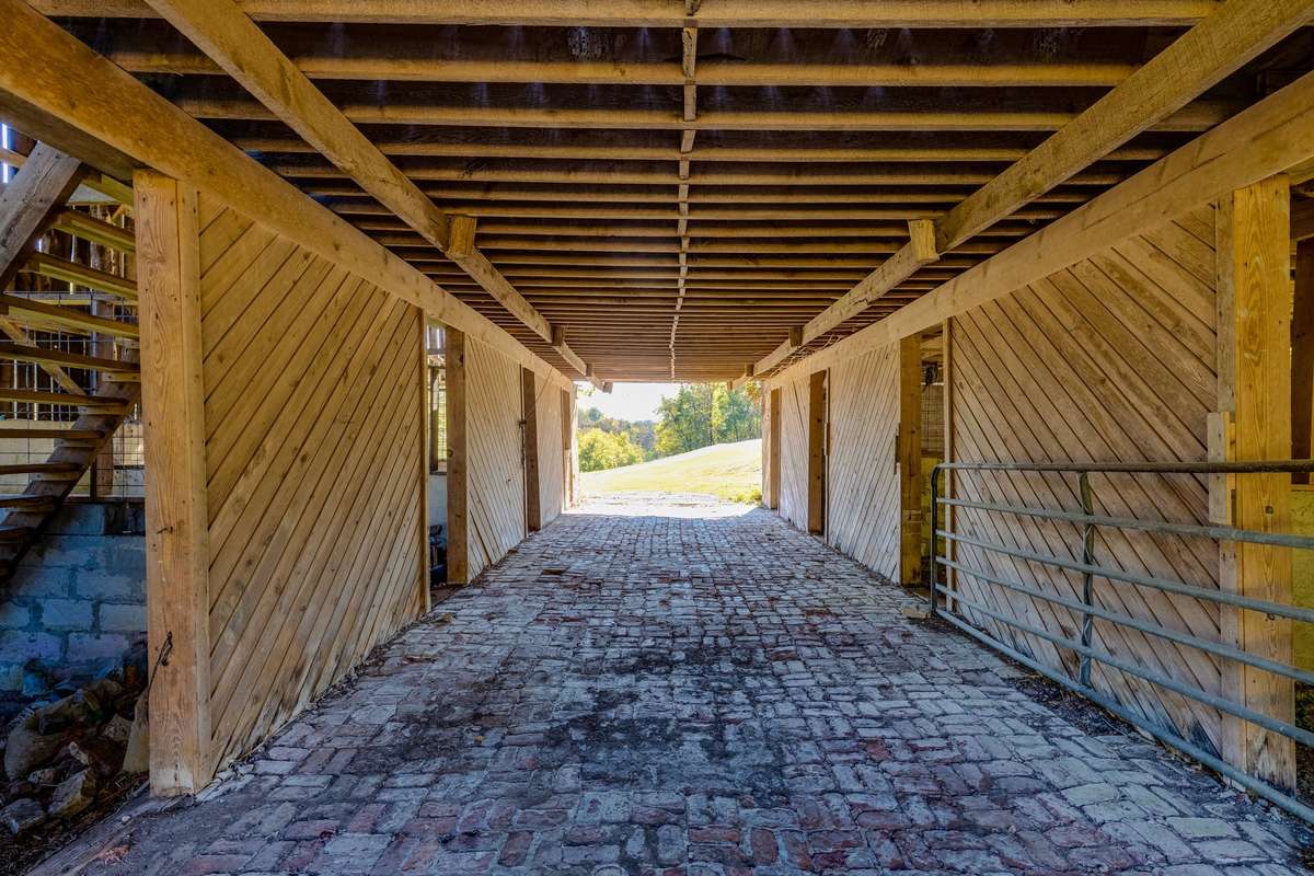 Brick floor . Tons of storage.