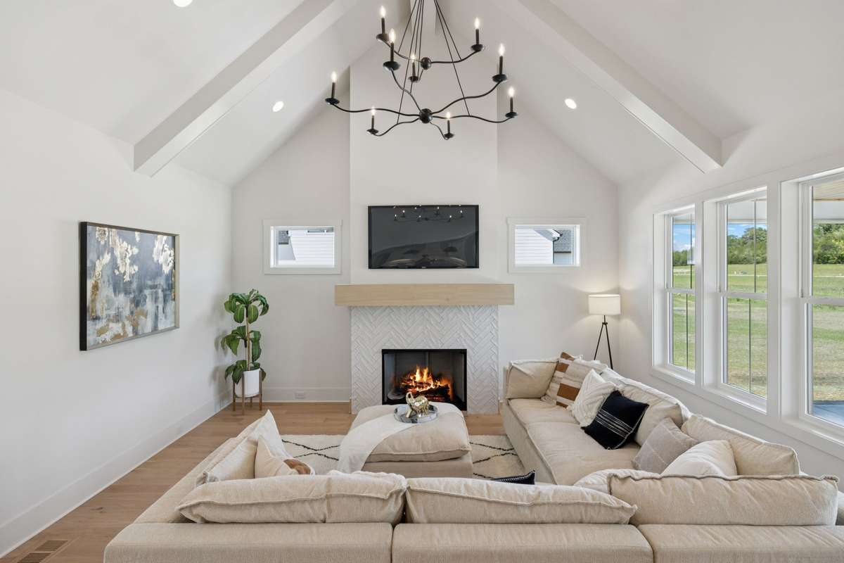 Option to have painted beams span the vaulted ceiling in the Living Room