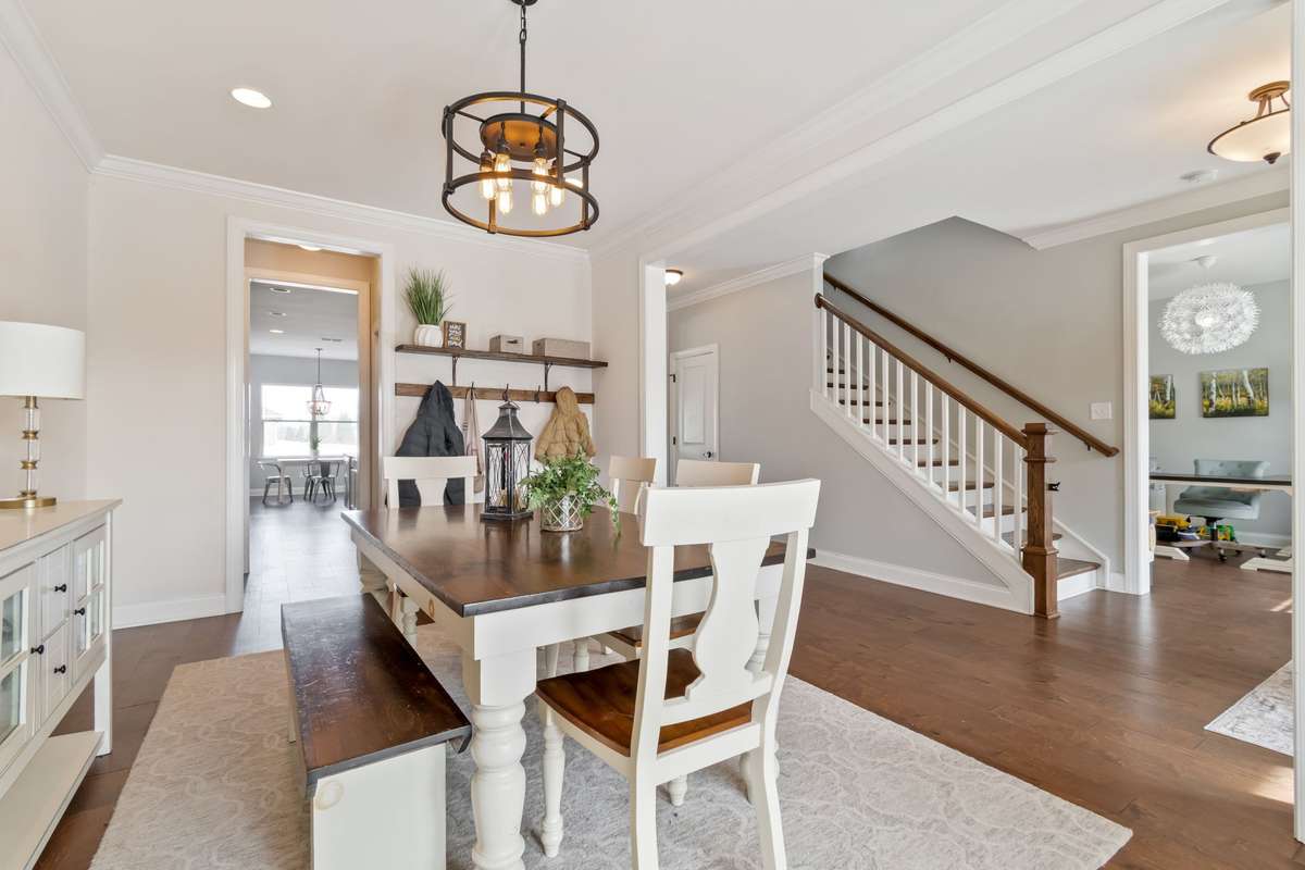 A peak into the kitchen area from the dining room.