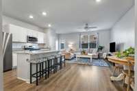Large Kitchen, Dining and Living Combination