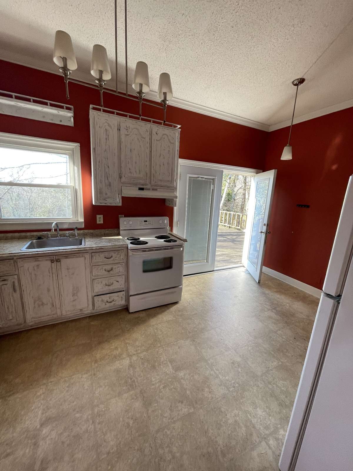 Kitchen view with french doors out to the deck
