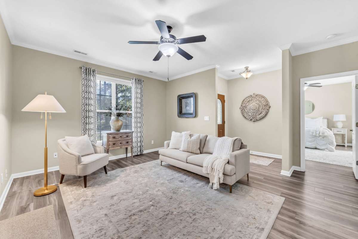 This living space is spacious and still cozy