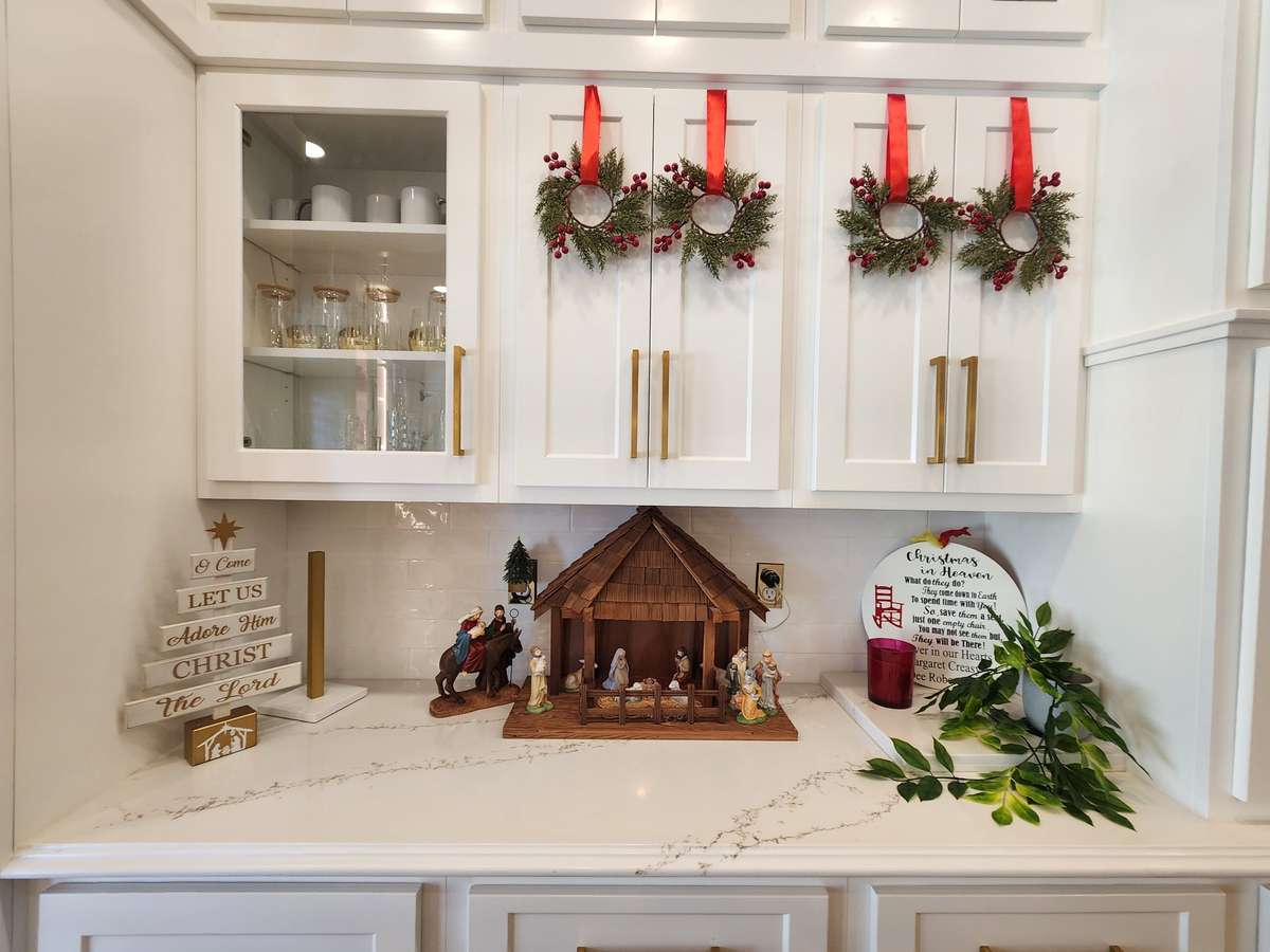 Superior Custom Cabinets with Lighted Glass Shelves for Displaying China and Holiday Decorations!