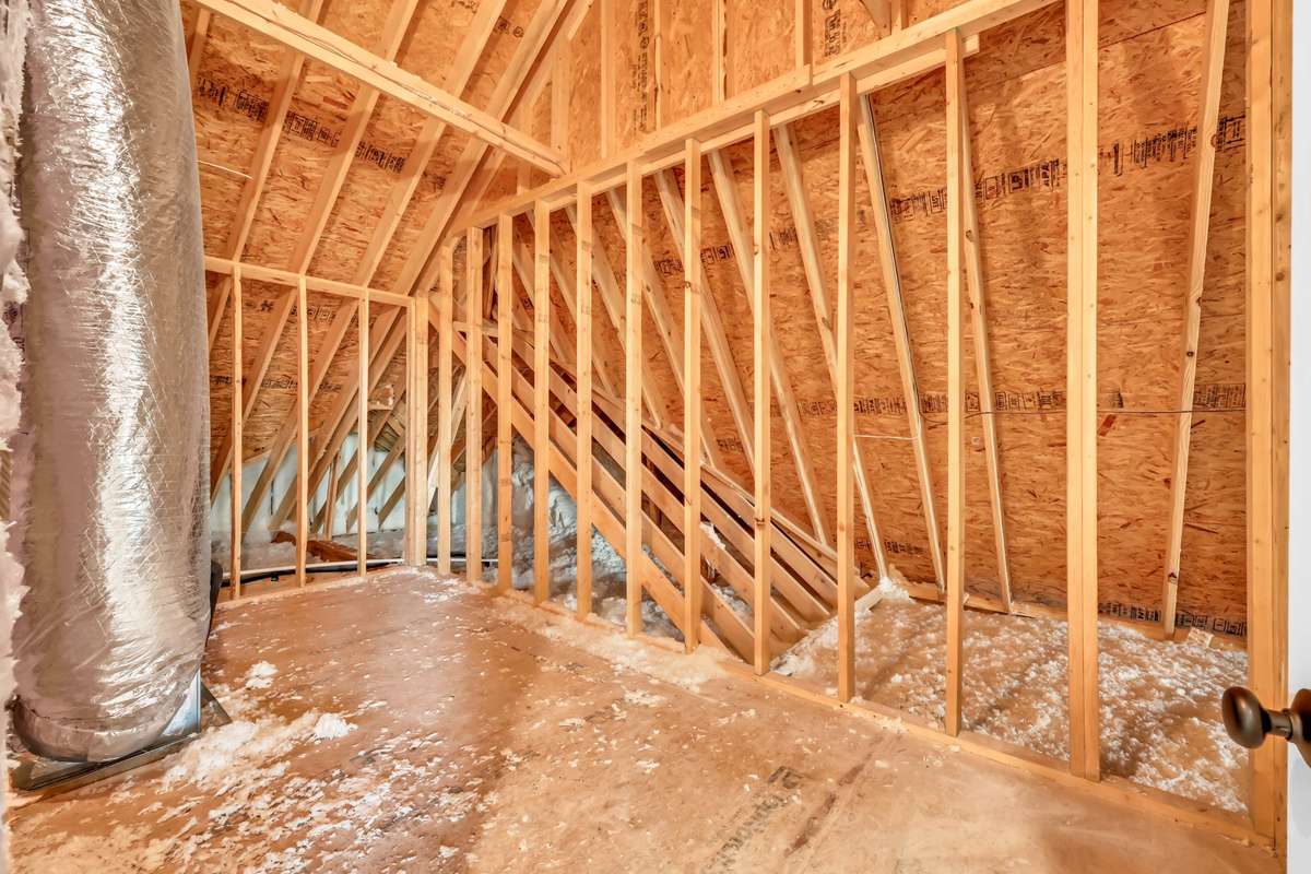 The attic is clean, insulated, and great for storage