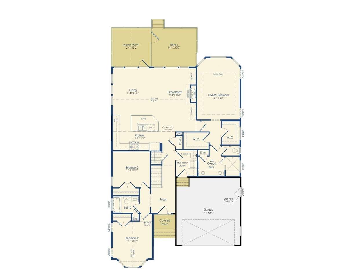 Example Montauk with additional structural selections (Screened porch, deck, front bedroom bay window)