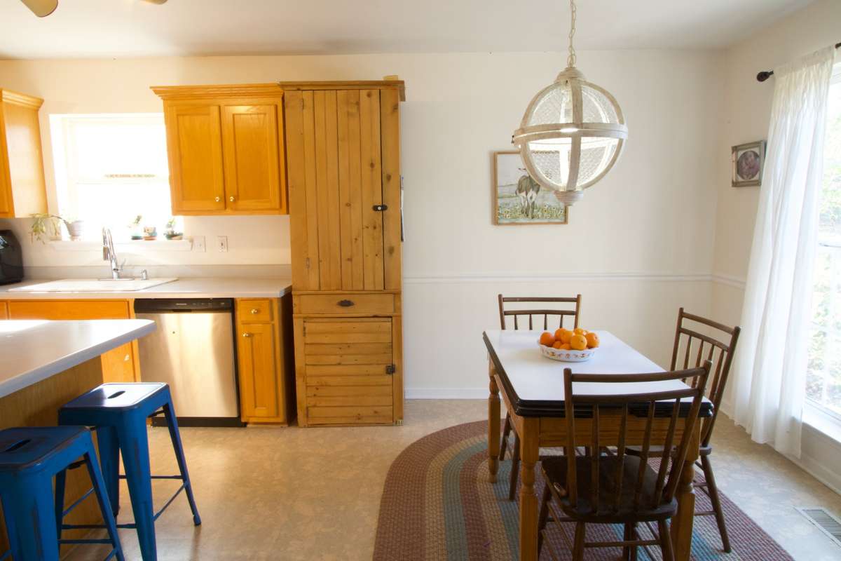 Breakfast nook with window overlooking the back yard.