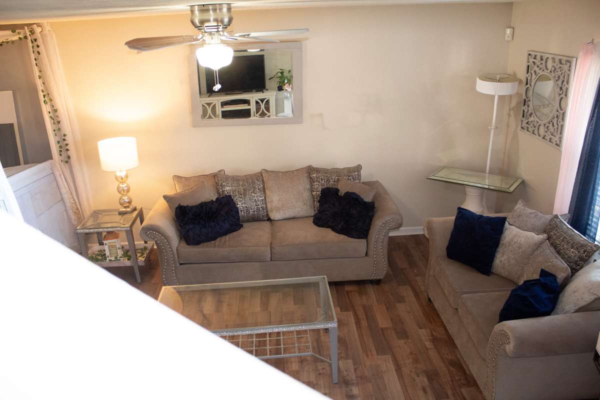 View from bottom of the steps.  This home has spaces for the family and private spaces for some peace and retreats.