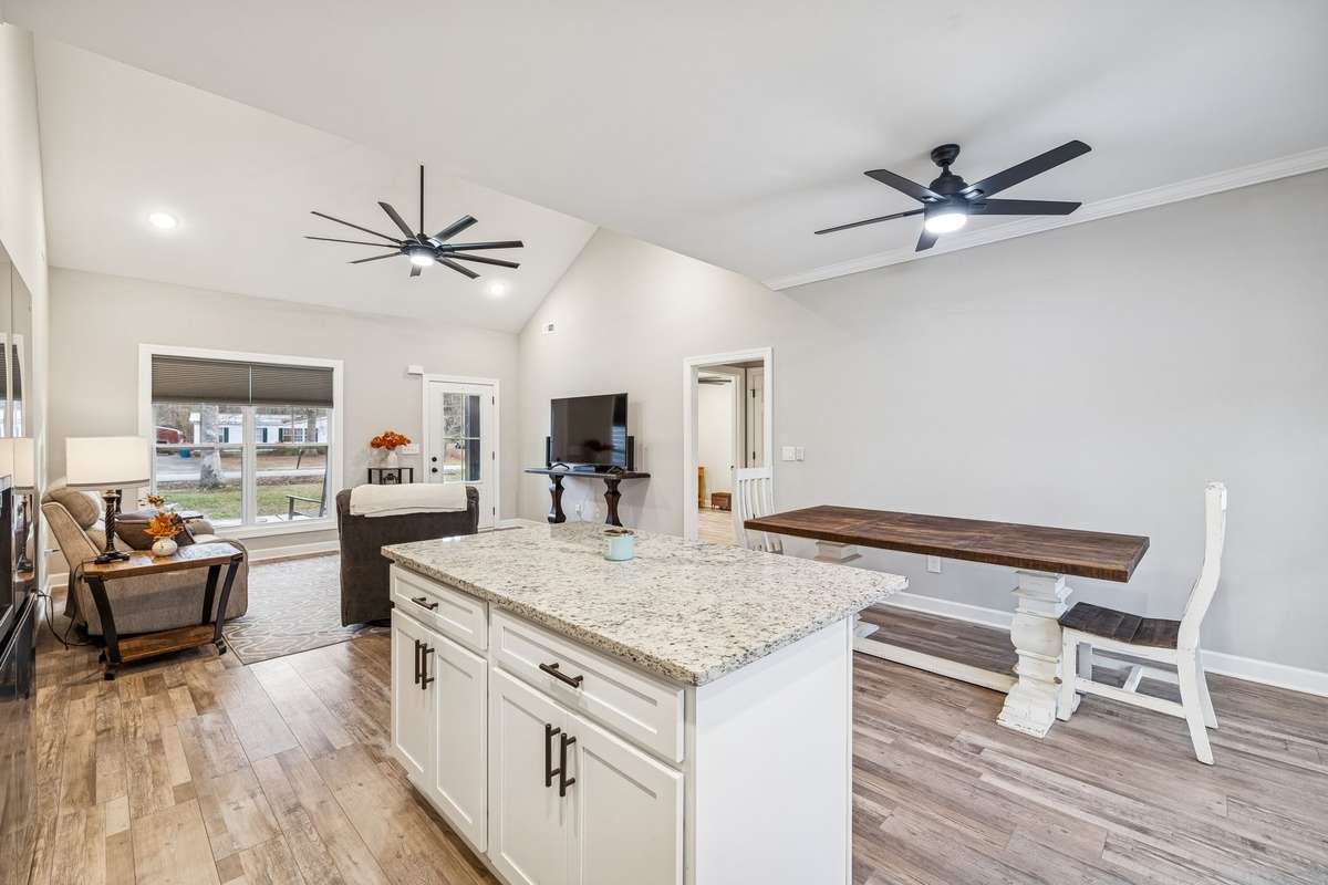 island overlooking dining area