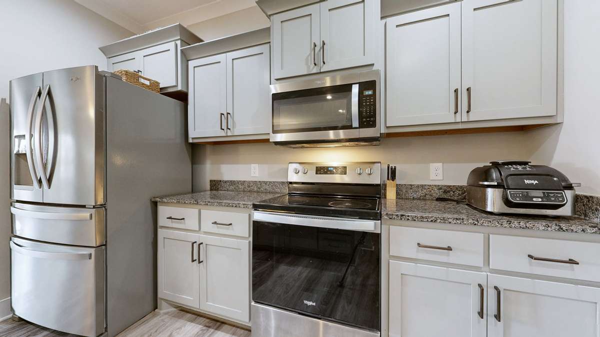 Smoothtop range and microwave oven.