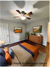 Digitally staged to show alternative furniture options.
