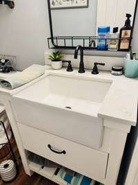 Beautiful vanity in hall bath