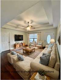 Photo digitally staged to show an alternate furniture option.