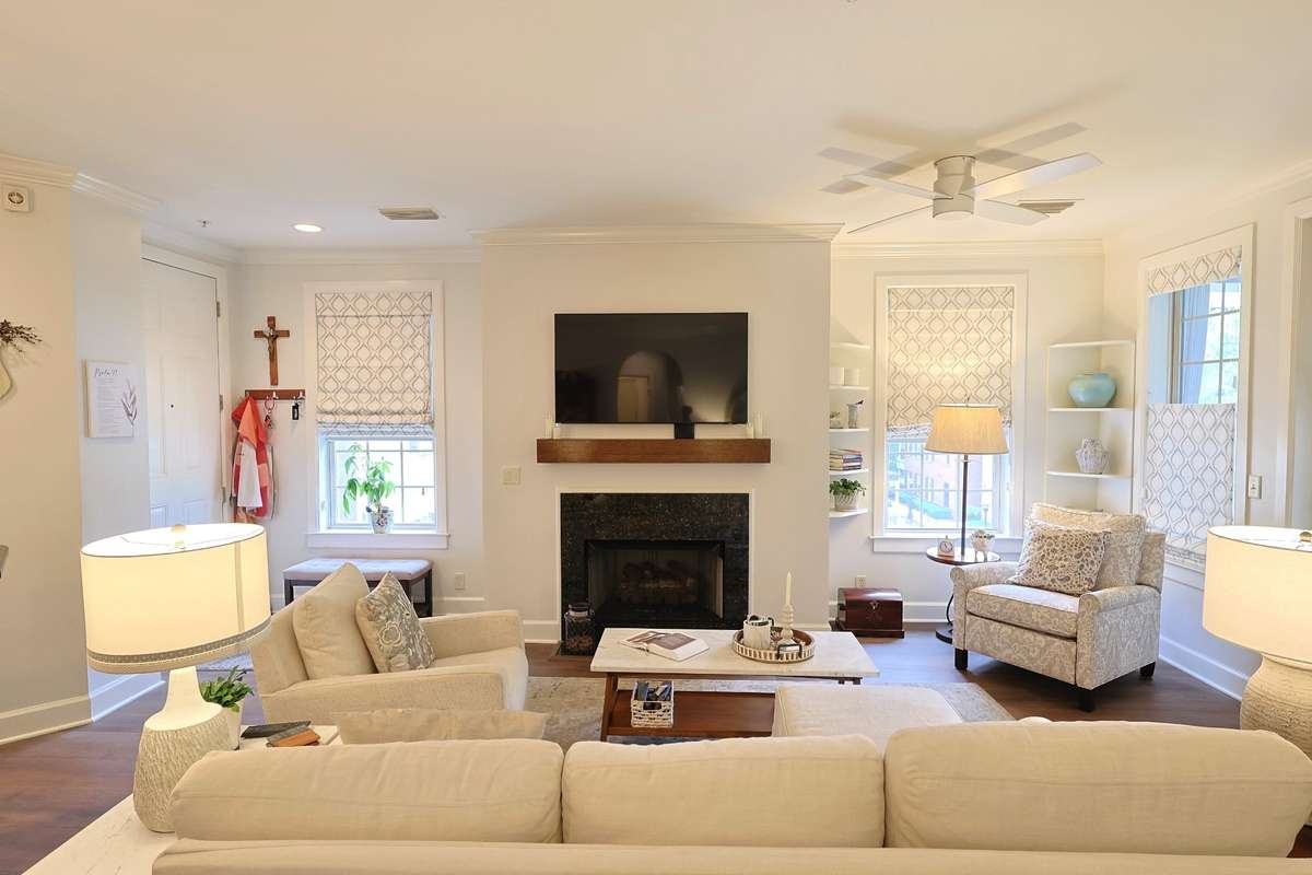 Freshly painted this whole room radiates light and peaceful relaxation.