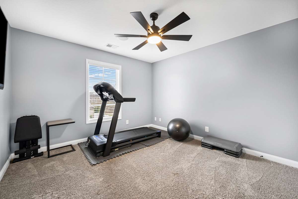 Keep up your NEW YEARS Goals and have no excuses when you can have this lovely bedroom and create a fabulous home gym like the current owners did.