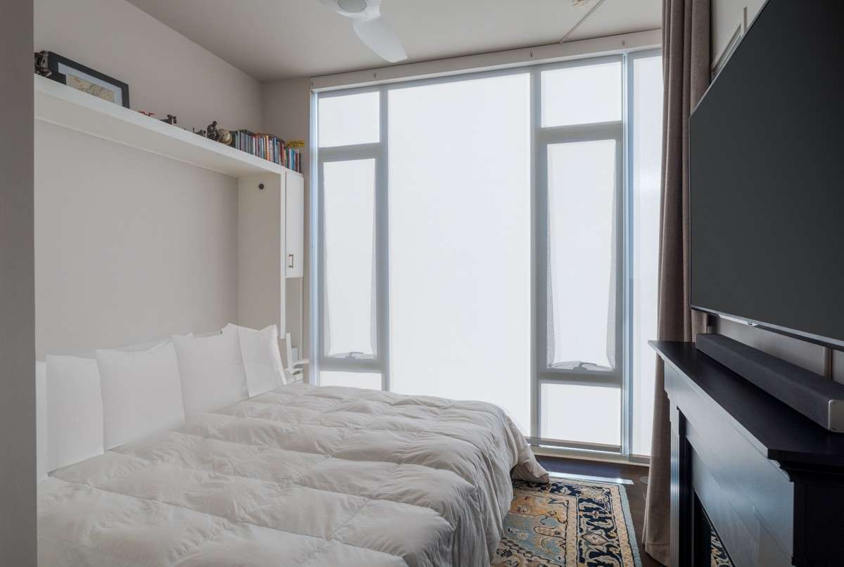 By night, retreat to a comfortable sleeping area- all while maintaining a polished, uncluttered aesthetic! Sleep well!