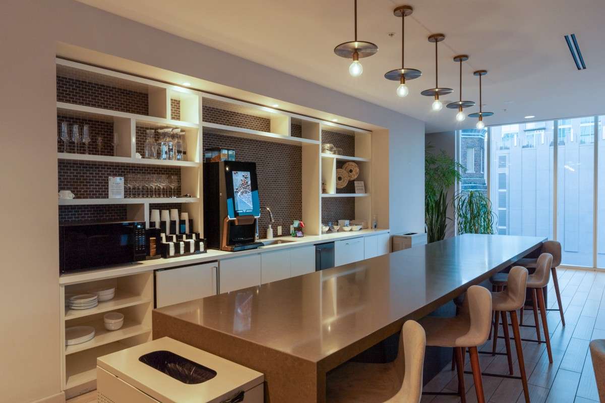 Chic resident coffee bar designed for morning routines or casual meet-ups in a refined setting!