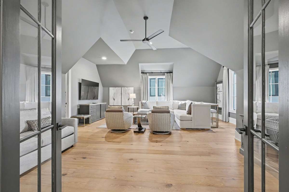 Bonus Room Over the 2 Car Garage through Glass Panel Double Doors