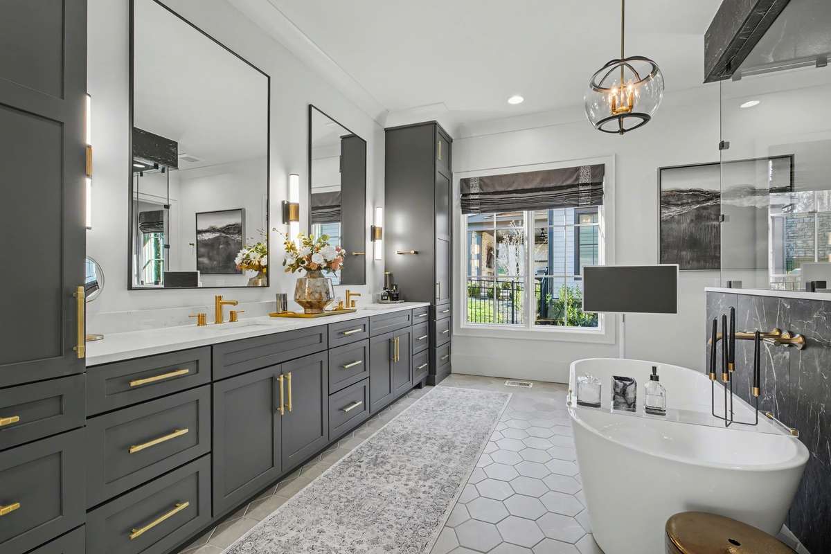 Enormous Master Bath Area with Double Vanities, Large Soaking Tub, 2 Sided Walk-in Shower with Multiple Shower Options and 2 Separate Water Closets - Incredible Space