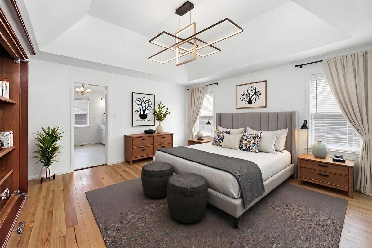 Digitally stages to show a fresh new option for the owner's suite!