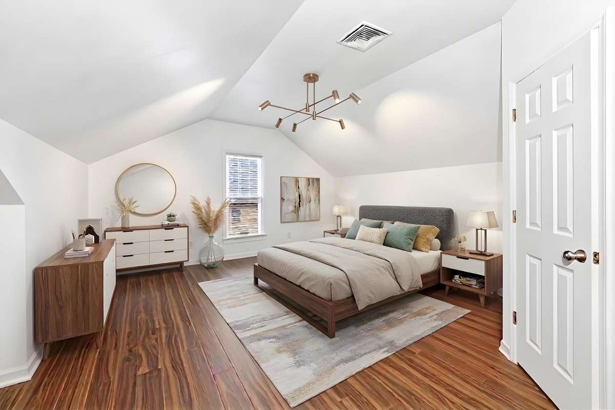Digitally staged option for the upstairs bedroom